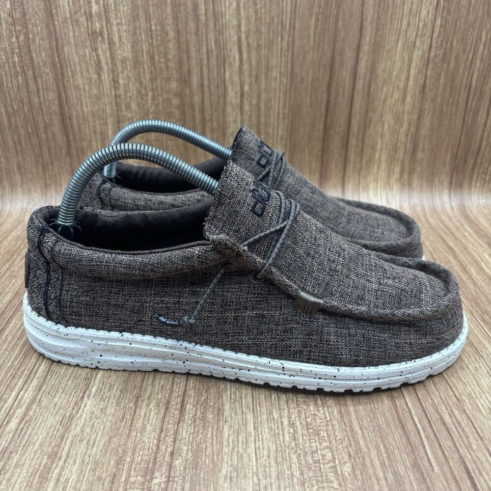 Hey Dude Wally Eco Linen Dark Brown Men's Shoes Loafers Slip On US 8 EU 41‎